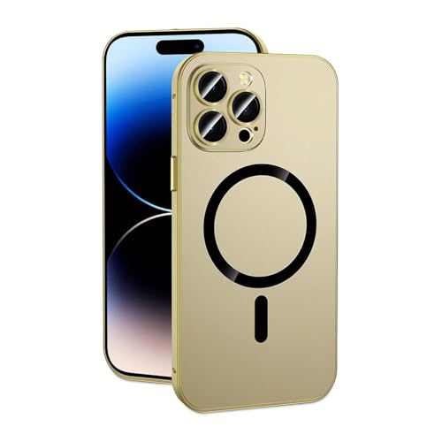 Magnetic Charging Aluminum Metal Bumper Matte Shell for iPhone, Magnetic Charging Anti-Collision Matte Protective Case for iPhone 16/15/14/13 Pro Max (for iPhone15ProMax,Gold) von Jeeeun