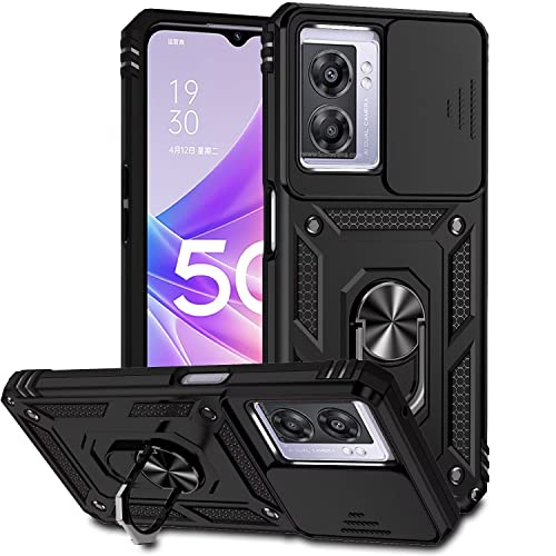 ESONG Handyhülle für Oppo A57/A77 5G/A57S 4G/Realme Narzo 50 5G Ständer Hülle,[Metall Ring Drehung Halter][Kameraschutz] Militär Handy Case,Outdoor Stoßfeste Schutzhülle Cover,Schwarz von Jeelar