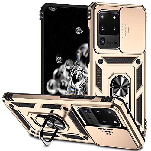 ESONG Handyhülle für Samsung Galaxy S20 Ultra Ständer Hülle,[360 Grad Metall Ring Drehung Halter][Kameraschutz ],Militär Handy Stoßfeste Handytasche Case Outdoor Schutzhülle Cover,Gold von Jeelar