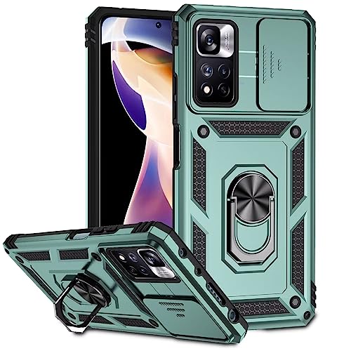 ESONG Handyhülle für Xiaomi Redmi Note 11 Pro +(PLUS) 5G Ständer Hülle,Militär Handy Stoßfeste handytasche Case Outdoor Schutzhülle Cover,360 Grad Metall Ring Drehung Halter/Kameraschutz,Dunkelgrün von Jeelar