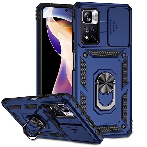 ESONG Handyhülle für Xiaomi Redmi Note 11 Pro +(PLUS) 5G Ständer Hülle,Militär Handy Stoßfeste handytasche Case Outdoor Schutzhülle Cover,360 Grad Metall Ring Drehung Halter/Kameraschutz,Marine von Jeelar