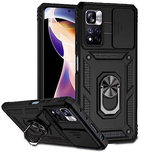 ESONG Handyhülle für Xiaomi Redmi Note 11 Pro +(PLUS) 5G Ständer Hülle,Militär Handy Stoßfeste handytasche Case Outdoor Schutzhülle Cover,360 Grad Metall Ring Drehung Halter/Kameraschutz,Schwarz von Jeelar