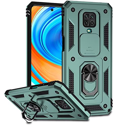 ESONG Handyhülle für Xiaomi Redmi Note 9S/9 Pro/9 Pro Max Ständer Hülle,[360 Grad Metall Ring Drehung Halter/Kameraschutz]Militär Handy Stoßfeste handytasche Case Outdoor Schutzhülle Cover,Dunkelgrün von Jeelar