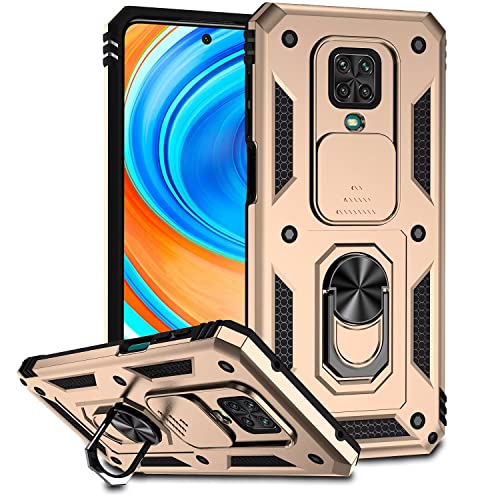 ESONG Handyhülle für Xiaomi Redmi Note 9S/9 Pro/9 Pro Max Ständer Hülle,[360 Grad Metall Ring Drehung Halter][Kameraschutz ],Militär Handy Stoßfeste Handytasche Case Outdoor Schutzhülle Cover,Gold von Jeelar
