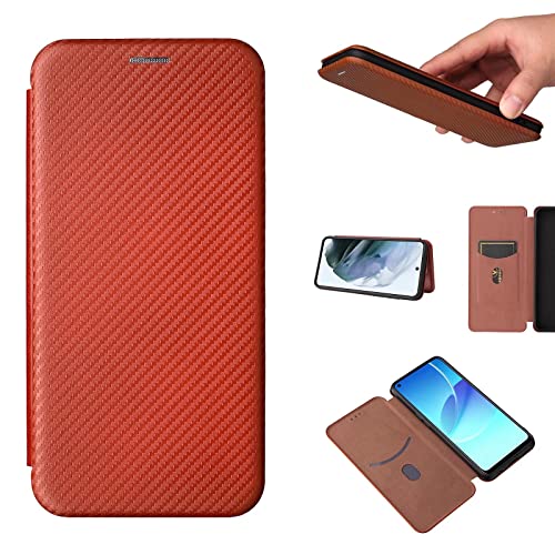 ESONG Karbonfaser-Leder Hülle Kompatibel mit Google Pixel 7 Pro,PU Ledertasche TPU Etui mit Ständer/Kartenfächer/Magnetverschluss Brieftasche Klappetui Schutzhülle - Braun von Jeelar