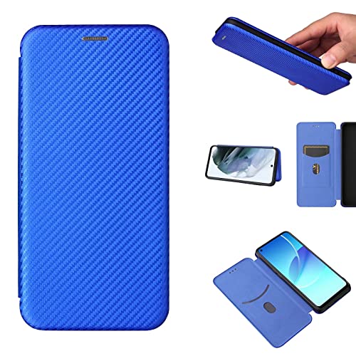 ESONG Karbonfaser-Leder Hülle Kompatibel mit Samsung Galaxy S10 Plus,PU Ledertasche TPU handyhülle mit Ständer/Kartenfächer/Magnetverschluss Brieftasche Klappetui Schutzhülle - Blau von Jeelar