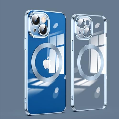 ESONG Magnetische Silikonhülle für iPhone 15 Plus,Stoßfeste Schutzhülle Kratzfeste Transparent Case Dünne Handyhülle Cover mit Magsafe/Kameraobjektivschutz[Kabellosem Laden/Niemals Gelb]-Blau von Jeelar