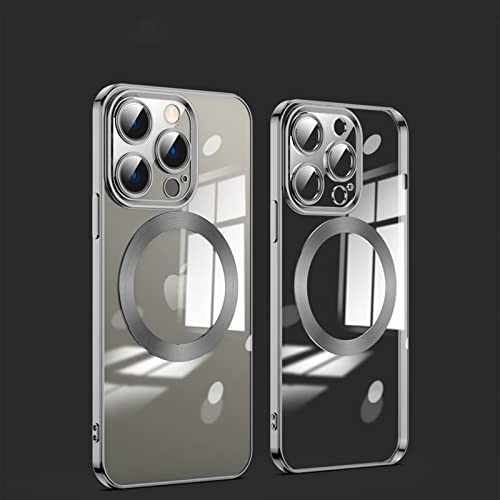 ESONG Magnetische Silikonhülle für iPhone 15 Pro Max,Stoßfeste Schutzhülle Kratzfeste Transparent Case Dünne Handyhülle Cover mit Magsafe/Kameraobjektivschutz[Kabellosem Laden/Niemals Gelb]-Schwarz von Jeelar