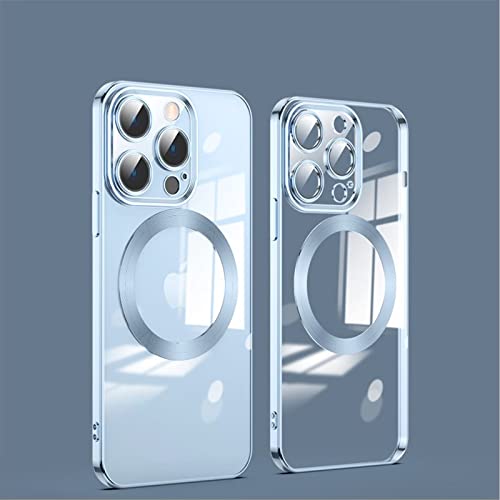 ESONG Magnetische Silikonhülle für iPhone 15 Pro Max,Stoßfeste Schutzhülle Kratzfeste Transparent Case Dünne Handyhülle Cover mit Magsafe/Kameraobjektivschutz[Kabellosem Laden/Niemals Gelb]-Blau von Jeelar