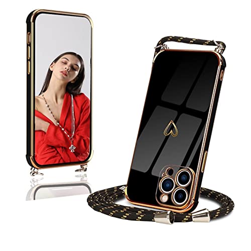 ESONG Schutzhülle für iPhone 13 Mini Handyhülle mit Band,Ultra Dünn Stoßfest Case Silikon Bumper Telefonhülle mit Galvanik Herz Love Muster/Kordel zum Umhängen,Frauen Mädchen Handykette-Schwarz ESONG Schutzhülle für iPhone 13 Mini Handyhülle mit Band,Ultra Dünn Stoßfest Case Silikon Bumper Telefonhülle mit Galvanik Herz Love Muster/Kordel zum Umhängen,Frauen Mädchen Handykette-Schwarz von Jeelar