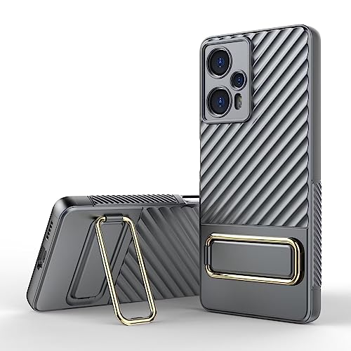 ESONG Ständer Armor Schutzhülle für Xiaomi Poco F5/Xiaomi Redmi NOTE 12 Turbo 5G,Militärnorm Stoßfest Handyhülle,Dünne Weiche TPU Silikon+Hard PC Case,Schützende Cover,Anti-Fingerabdruck-Silber grau von Jeelar