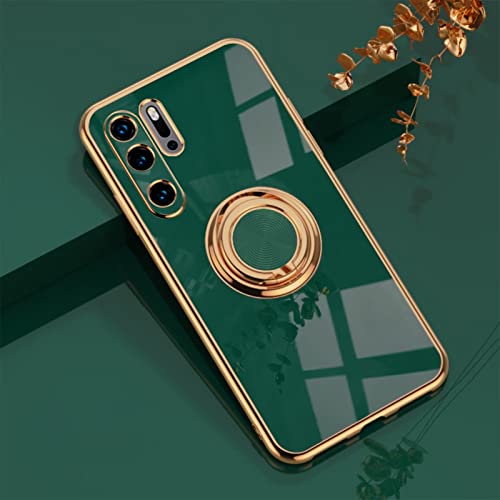 Jeelar ESONG Handyhülle für Huawei P30 Pro,Ultra Dünn Stoßfest TPU Galvanisierrahmen Schutzhülle mit Magnetisch Ring Ständer,Stilvoll Spiegel Shiny Case Cover für Damen-Dunkelgrün von Jeelar