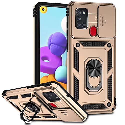 ESONG Handyhülle für Samsung Galaxy A21s Ständer Hülle,[360 Grad Metall Ring Drehung Halter][Kameraschutz ],Militär Handy Stoßfeste Handytasche Case Outdoor Schutzhülle Cover,Gold von Jeelar