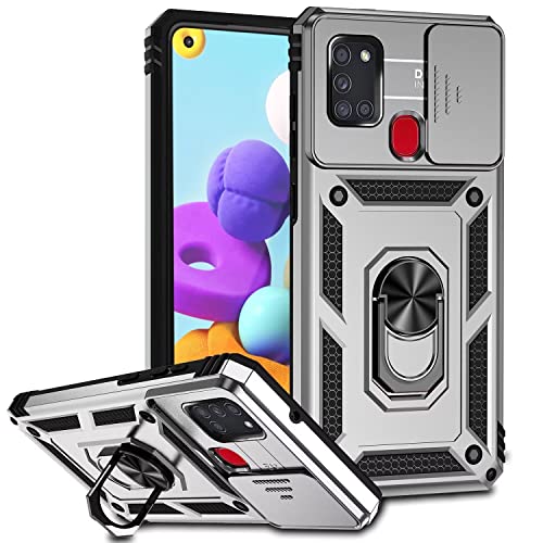 ESONG Handyhülle für Samsung Galaxy A21s Ständer Hülle,[360 Grad Metall Ring Drehung Halter][Kameraschutz ],Militär Handy Stoßfeste Handytasche Case Outdoor Schutzhülle Cover,Silber von Jeelar