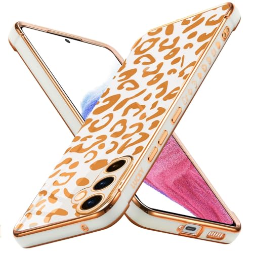 Jeelar ESONG Handyhülle für Samsung Galaxy A34 5G,Ultra Dünn Weiche TPU Silikon Telefonhülle,Galvanisierte Leopard,Stoßfest Protective Bumper Schutzhülle Case Cover für Mädchen/Frauen-Weiss von Jeelar