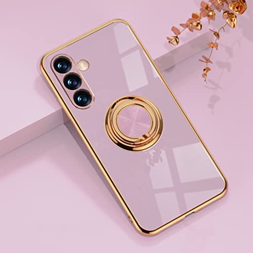 Jeelar ESONG Handyhülle für Samsung Galaxy A54 5G,Ultra Dünn Stoßfest TPU Galvanisierrahmen Schutzhülle mit Magnetisch Ring Ständer,Stilvoll Spiegel Shiny Case Cover für Damen-Violett von Jeelar