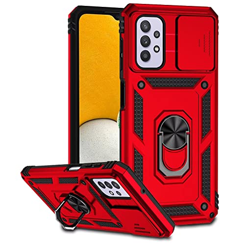 Jeelar ESONG Handyhülle für Samsung Galaxy A72 4G/5G Ständer Hülle,[360 Grad Metall Ring Drehung Halter][Kameraschutz ],Militär Handy Stoßfeste Handytasche Case Outdoor Schutzhülle Cover,Rot von Jeelar