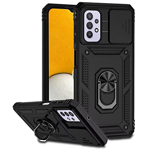 Jeelar ESONG Handyhülle für Samsung Galaxy A72 4G/5G Ständer Hülle,[360 Grad Metall Ring Drehung Halter][Kameraschutz ],Militär Handy Stoßfeste Handytasche Case Outdoor Schutzhülle Cover,Schwarz von Jeelar