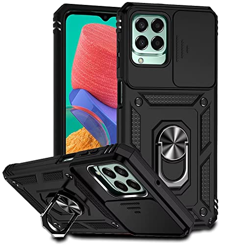 ESONG Handyhülle für Samsung Galaxy M33 5G Ständer Hülle,[360 Grad Metall Ring Drehung Halter][Kameraschutz ],Militär Handy Stoßfeste Handytasche Case Outdoor Schutzhülle Cover,Schwarz von Jeelar