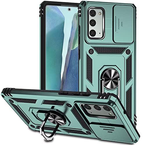 ESONG Handyhülle für Samsung Galaxy Note 20 Ständer Hülle,[360 Grad Metall Ring Drehung Halter][Kameraschutz ],Militär Handy Stoßfeste Handytasche Case Outdoor Schutzhülle Cover,Dunkelgrün von Jeelar