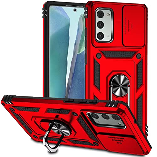 ESONG Handyhülle für Samsung Galaxy Note 20 Ständer Hülle,[360 Grad Metall Ring Drehung Halter][Kameraschutz ],Militär Handy Stoßfeste Handytasche Case Outdoor Schutzhülle Cover,Rot von Jeelar