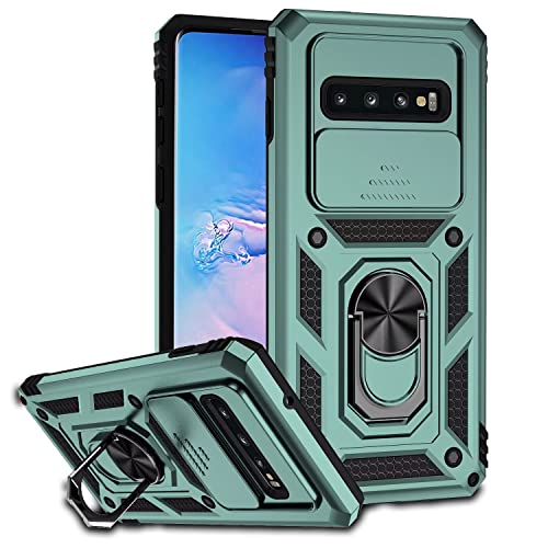 ESONG Handyhülle für Samsung Galaxy S10 Plus Ständer Hülle,[360 Grad Metall Ring Drehung Halter][Kameraschutz ],Militär Handy Stoßfeste Handytasche Case Outdoor Schutzhülle Cover,Dunkelgrün von Jeelar
