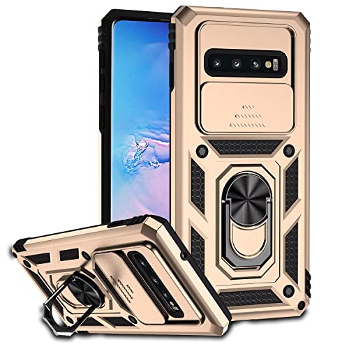 Jeelar ESONG Handyhülle für Samsung Galaxy S10 Plus Ständer Hülle,[360 Grad Metall Ring Drehung Halter][Kameraschutz ],Militär Handy Stoßfeste Handytasche Case Outdoor Schutzhülle Cover,Gold von Jeelar