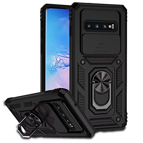 ESONG Handyhülle für Samsung Galaxy S10 Plus Ständer Hülle,[360 Grad Metall Ring Drehung Halter][Kameraschutz ],Militär Handy Stoßfeste Handytasche Case Outdoor Schutzhülle Cover,Schwarz von Jeelar