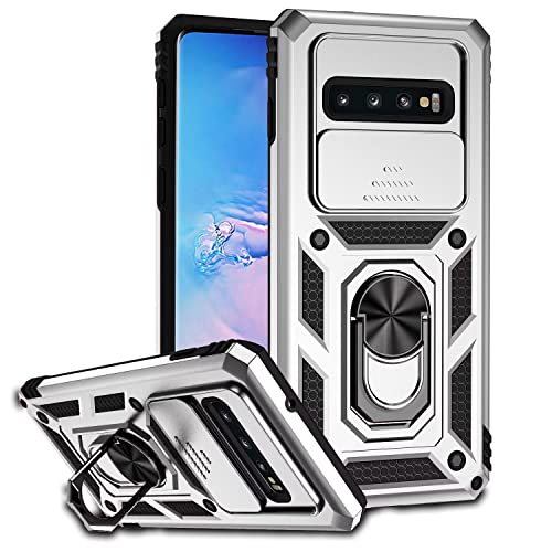 ESONG Handyhülle für Samsung Galaxy S10 Plus Ständer Hülle,[360 Grad Metall Ring Drehung Halter][Kameraschutz ],Militär Handy Stoßfeste Handytasche Case Outdoor Schutzhülle Cover,Silber von Jeelar