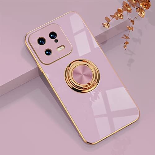 Jeelar ESONG Handyhülle für Xiaomi 13,Ultra Dünn Stoßfest TPU Galvanisierrahmen Schutzhülle mit Magnetisch Ring Ständer,Stilvoll Spiegel Shiny Case Cover für Damen-Violett von Jeelar