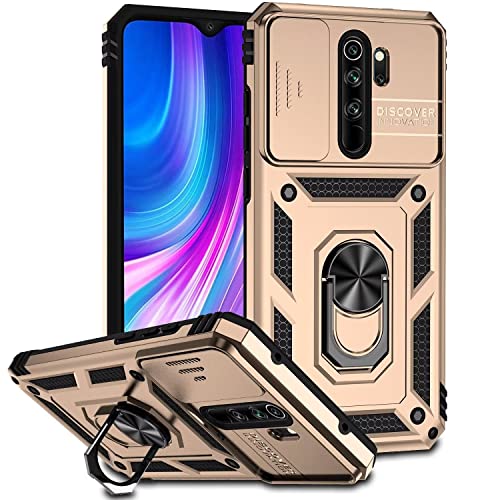 Jeelar ESONG Handyhülle für Xiaomi Redmi Note 8 Pro Ständer Hülle,[360 Grad Metall Ring Drehung Halter][Kameraschutz ],Militär Handy Stoßfeste Handytasche Case Outdoor Schutzhülle Cover,Gold von Jeelar