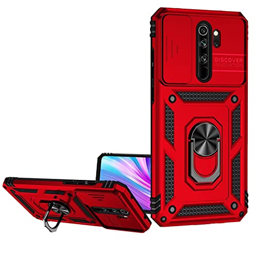 Jeelar ESONG Handyhülle für Xiaomi Redmi Note 8 Pro Ständer Hülle,[360 Grad Metall Ring Drehung Halter][Kameraschutz ],Militär Handy Stoßfeste Handytasche Case Outdoor Schutzhülle Cover,Rot von Jeelar