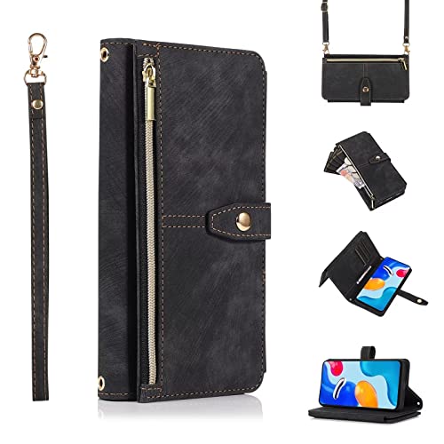 Jeelar ESONG Handyhülle für iPhone 14 Pro Tasche,hulle mit Kartenfach,Schultergurt,Handgelenkschlaufe,Stoßfest Handytasche Magnetic Klapphülle Case,Flip PU Leder Brieftasche Schutzhülle,Schwarz von Jeelar