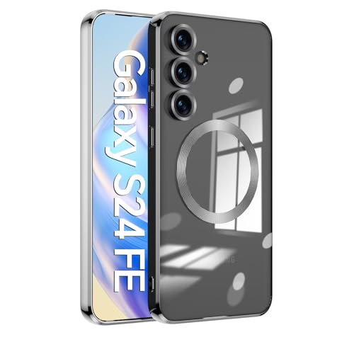 Jeelar ESONG Magnetische Silikonhülle für Samsung Galaxy S25+ Plus,Stoßfeste Schutzhülle Kratzfeste Transparent Case Dünne Handyhülle Cover mit Magsafe,Kameraobjektivschutz,Kabellosem Laden-Silber von Jeelar