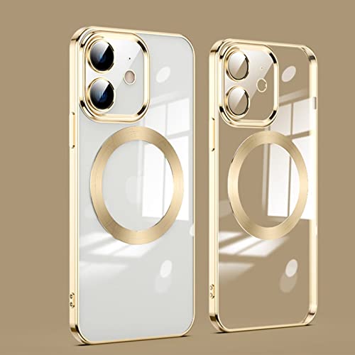 Jeelar ESONG Magnetische Silikonhülle für iPhone 11,Stoßfeste Schutzhülle Kratzfeste Transparent Case Dünne Handyhülle Cover mit Magsafe/Kameraobjektivschutz[Kabellosem Laden/Niemals Gelb]-Gold von Jeelar
