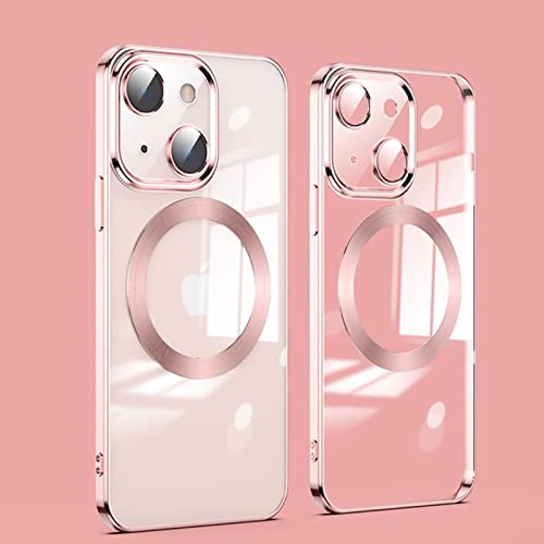 ESONG Magnetische Silikonhülle für iPhone 13,Stoßfeste Schutzhülle Kratzfeste Transparent Case Dünne Handyhülle Cover mit Magsafe/Kameraobjektivschutz[Kabellosem Laden/Niemals Gelb]-Roségold von Jeelar
