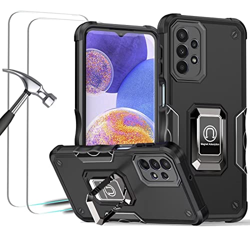 ESONG Handyhülle für Samsung Galaxy A23 5G,Militär Handy Hülle Stoßfeste Cover Case mit Magnetische Autohalterung/2 Panzerglas Schutzfolie,Ständer Schutzhülle,Schwarz von Jeelar