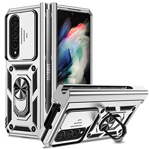 NEINEI Handyhülle für Samsung Galaxy Z Fold4 5G Hülle,Militärqualität Outdoor Stoßfeste Schutzhülle mit [Verschiebbare Kameraabdeckung][Ständer],PC/TPU Kratzfeste Case Cover,Silber von Jeelar