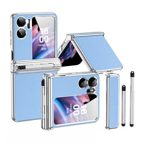 Jeelar für Oppo Find N2 Flip Hülle,Silikon Stift + Scharnierschutz All-Inclusive-Hülle,Premium Leder case mit Stift berühren/Stifthalter,zusammenklappbare Handyhülle für Find N2 Flip-Blau von Jeelar