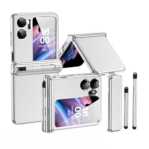 Jeelar für Oppo Find N2 Flip Hülle,Silikon Stift + Scharnierschutz All-Inclusive-Hülle,Premium Leder case mit Stift berühren/Stifthalter,zusammenklappbare Handyhülle für Find N2 Flip-Weiß von Jeelar