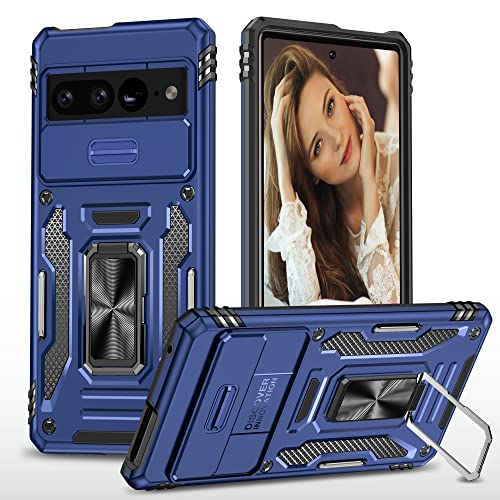 NEINEI Handyhülle für Google Pixel 7 Pro 5G Hülle,Draussen Militärqualität Stoßfeste Schutzhülle mit [Kameraschutz][Magnetisch Ring Ständer],PC Kratzfeste Case Cover,Blau von Jeelar