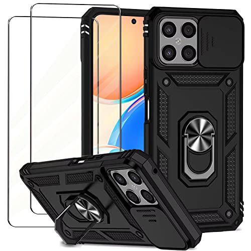 NEINEI Handyhülle für Honor X8 4G Hülle + 2 Gehärtetes Glas,Militärqualität Stoßfeste Schutzhülle mit [Kameraschutz][Ständer],Outdoor Kratzfeste Case Cover,Schwarz von Jeelar