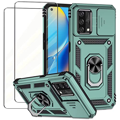 NEINEI Handyhülle für Oppo A74 4G Hülle + 2 Gehärtetes Glas,Militärqualität Stoßfeste Schutzhülle mit [Kameraschutz][Ständer],Outdoor Kratzfeste Case Cover,Grün von Jeelar