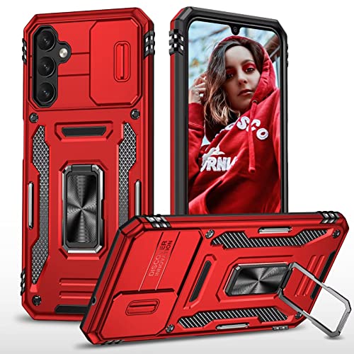 NEINEI Handyhülle für Samsung Galaxy A14 5G/4G Hülle,Draussen Militärqualität Stoßfeste Schutzhülle mit [Kameraschutz][Magnetisch Ring Ständer],PC Kratzfeste Case Cover,Rot von Jeelar