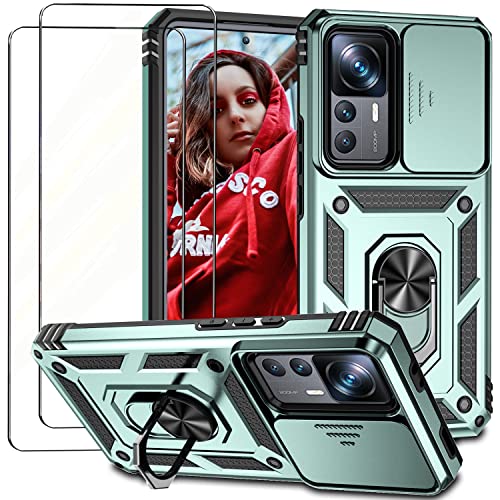 NEINEI Handyhülle für Xiaomi 12T/12T Pro 5G Hülle + 2 Gehärtetes Glas,Militärqualität Stoßfeste Schutzhülle mit [Kameraschutz][Ständer],Outdoor Kratzfeste Case Cover,Grün von Jeelar