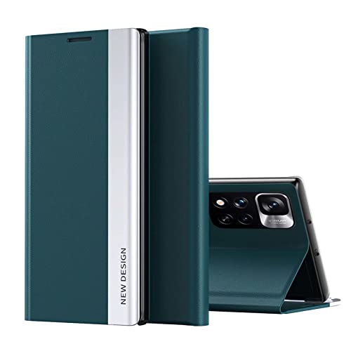 NEINEI Handyhülle für Xiaomi Redmi Note 11 Pro 4G/5G Hülle,Luxus Schutzhülle mit [Magnetisch][Ständer Funktion],PC/PU Lederhülle Klapphülle Stoßfest Flip Phone Case Cover,Grün von Jeelar