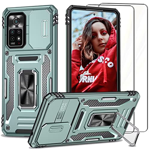 NEINEI Handyhülle für Xiaomi Redmi Note 11 Pro 4G/5G Hülle mit 2 Schutzfolie,Militärqualität Stoßfeste Schutzhülle mit [Kameraschutz][Magnetisch Ständer],PC/TPU Kratzfeste Case,Grün von Jeelar