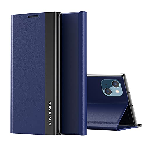 NEINEI Handyhülle für iPhone 13 Mini Hülle,Luxus Schutzhülle mit [Magnetisch][Ständer Funktion],PC/PU Lederhülle Klapphülle Stoßfest Flip Phone Case Cover,Blau von Jeelar