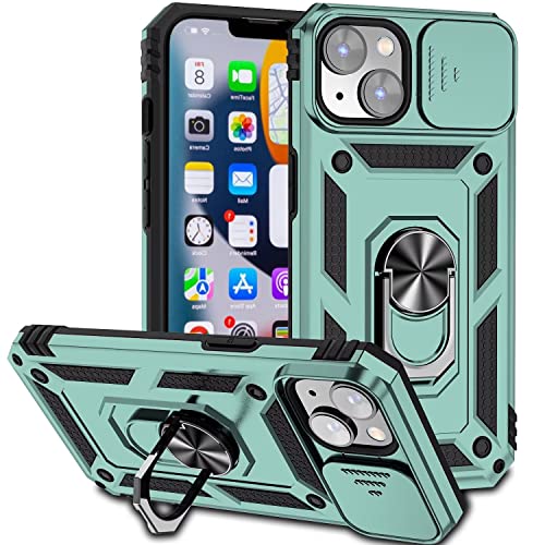 NEINEI Handyhülle für iPhone 14 (6,1") Hülle,Militärqualität Outdoor Stoßfeste Schutzhülle mit [Verschiebbare Kameraabdeckung][Ständer],PC/TPU Kratzfeste Case Cover,Grün von Jeelar
