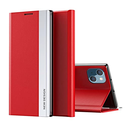 NEINEI Handyhülle für iPhone 14 (6.1”) Hülle,Luxus Schutzhülle mit [Nano-Adsorption][Ständer Funktion],PC/PU Lederhülle Klapphülle Stoßfest Flip Phone Case Cover,Rot von Jeelar